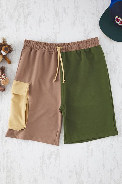TRENDYOLKIDS Khaki Color Block Pletené šortky a Bermudy Tkdss25Sr00001