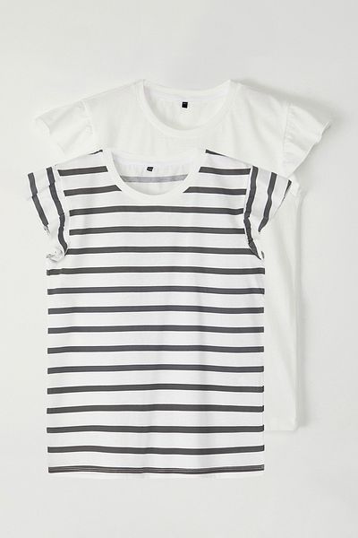 TRENDYOLKIDS Fekete-Ecru 2 csomagos lányok fodros kötött póló TKDSS25TS00011