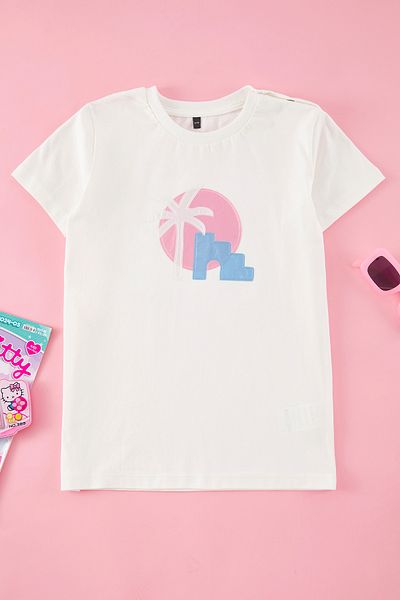 TRENDYOLKIDS Pletené tričko Ecru s potiskem - Tkdss25Ts00051