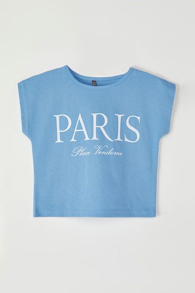 TRENDYOLKIDS Pink-White-Blue Printed Knitted T-Shirt Tkdss25Ts00041