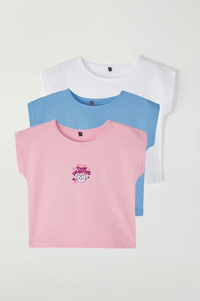 TRENDYOLKIDS Pink-White-Blue Printed Knitted T-Shirt Tkdss25Ts00041