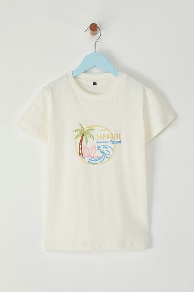 TRENDYOLKIDS Ecru vyšívané / vyšívané pletené tričko Tkdss25Ts00049