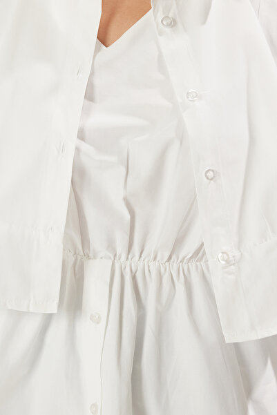 Trendyol Modest Ecru Layer Detailní tkaná hidžábová košile TCTSS25TG00011