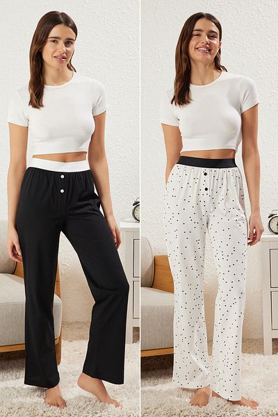 Trendyol Collection 2 Pcs Polka Dot Pajamas Set White Andmulticolour Thmss25Pj00001