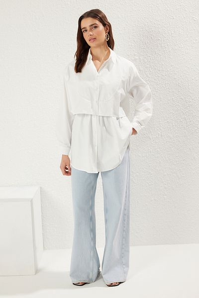 Trendyol Modest Ecru Layer Detailní tkaná hidžábová košile TCTSS25TG00011