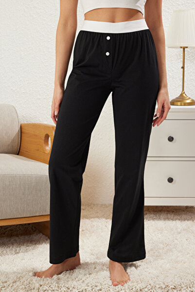 Trendyol Collection Weiß-Mehrfarbiges 2er-Pack Baumwoll-Pyjama-Unterteil mit gepunktetem Strick THMSS25PJ00001