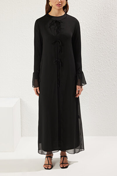 Trendyol Modest Black Bow Detail Woven Dress Kimono Suit Tctss25Us00020