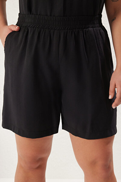 Trendyol Curve Black Woven Plus Size Shirt-Shorts Bottom-Top Suit Tbbss25Cp00007