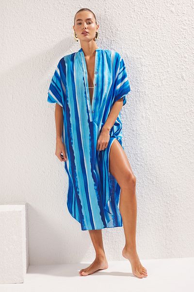 Trendyol Collection Multicolor Abstract Regular Maxi Woven 100% Cotton Dress