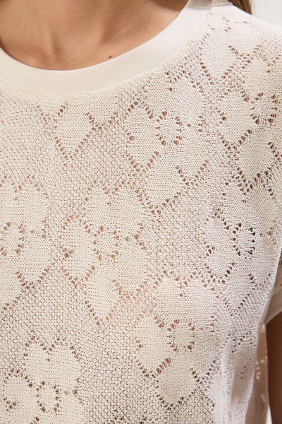 Trendyol Collection Ecru Jacquard Regular/Normal Fit Detail stahovací šňůrky/závěsu Pružná pletená halenka Twoss25Bz00155