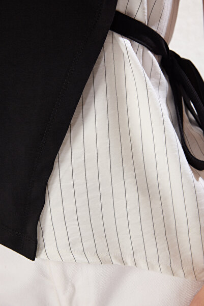 Trendyol Collection Μαύρο*001 Πλεκτή μπλούζα με πιέτες και δέσιμο με λεπτομέρειες χαλαρή/άνετη εφαρμογή TWOSS25BZ00094