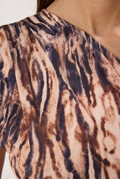 Trendyol Collection Multicolor Printed Asymmetrical Neckline Flexible Snap Knitted Bodytwoss22Bd00014