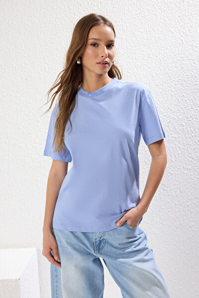 Trendyol Collection 2 csomagos ekrü és kék 100% pamut állógalléros póló - TWOSS20TS1500