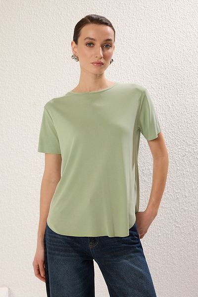 Trendyol Collection Mint More Sustainable Modal Υφασμάτινο Υπερμεγέθη/Φαρδύ Πλεκτό T-Shirt TWOSS25TS00124