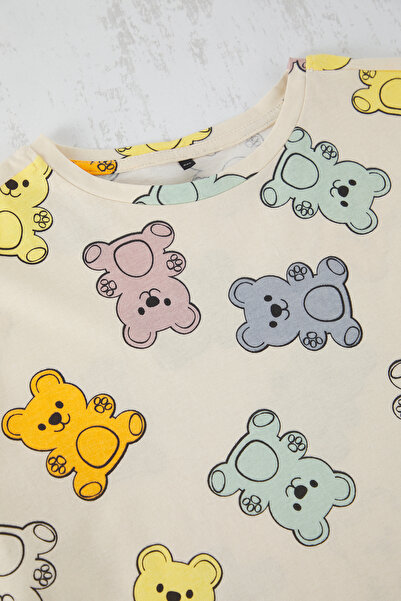 Trendyol Curve Σετ πιτζάμες πλεκτό εκρού 100% βαμβακερό αρκουδάκι TBBSS24AI00040