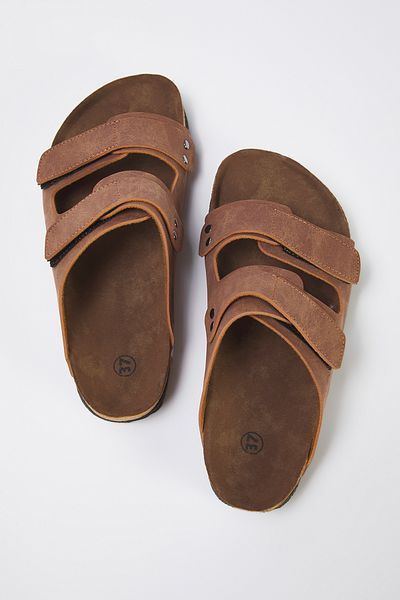 TRENDYOL SHOES Καφέ Γυναικείες Παντόφλες Διπλό Velcro Flat TAKSS25TE00002