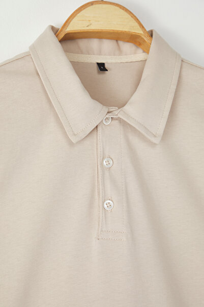 Trendyol Collection Stone Regular/Normal Fit Basic 100% bavlna Single Jersey Tričko Polo s krátkým rukávem Tmnss25Po00001