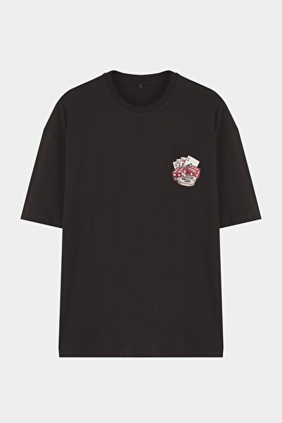 Trendyol Collection Μαύρο μπλουζάκι 100% βαμβακερό μπλουζάκι με στάμπα μεγάλου μεγέθους/ευρείας κοπής