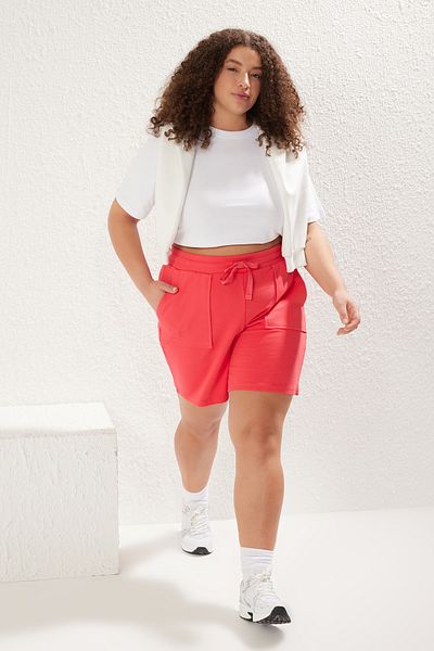 Trendyol Curve Pomegranate Flower Pocket 2 Yarn Knitted Plus Size Shorts &Bermuda Tbbss25Ap00014