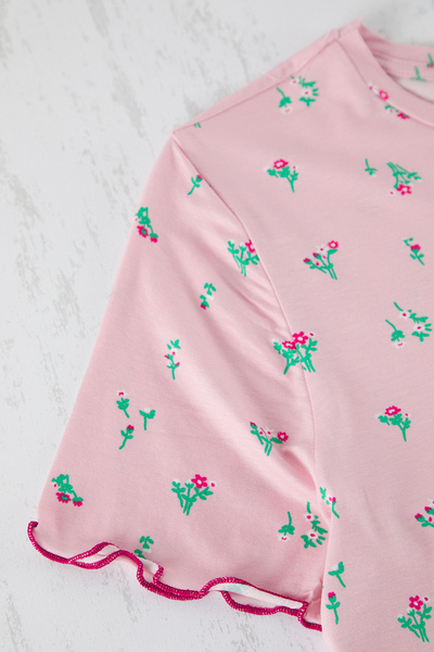 Trendyol Curve Σετ Πλεκτές Πιτζάμες Ροζ Λουλούδι TBBSS25AI00030