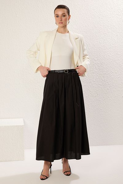 Trendyol Modest Schwarzer, plissierter Webrock mit Gürtel TCTSS25EE00005