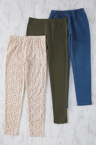TRENDYOLKIDS Blau-Ecru-Khaki-Strick-Leggings für Mädchen, 3er-Set – TKDSS25TA00009