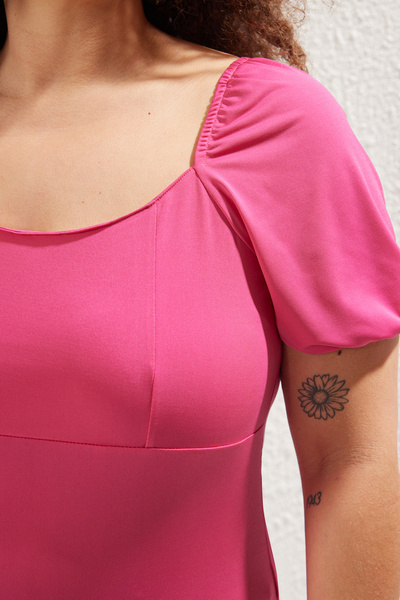 Trendyol Curve Pink Sandy Knitted Plus Size Blouse