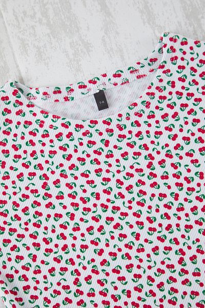 TRENDYOLKIDS Multicolor Girls' Cherry Print Knitted T-Shirt Tkdss25Ts00073