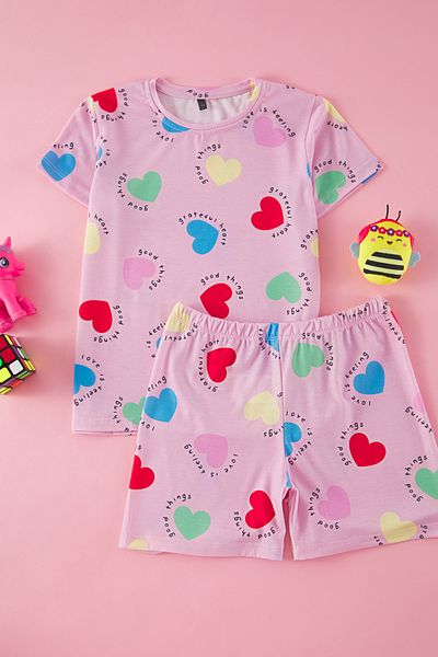 TRENDYOLKIDS Sada růžového dívčího pyžama s potiskem srdce Tkdss25Pt00006