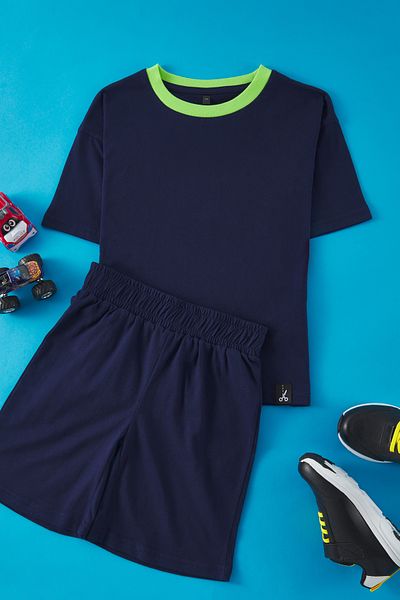 TRENDYOLKIDS Indigo Boy Basic Knitted Bottom-Top Suit Tkdss25Au00047