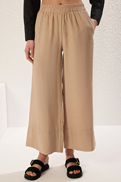 Trendyol Collection Mink Modal Pocket Detailed Wide Leg/Wide Leg Pleated Woven Trousers Twoss25Pl00081 Palazzo
