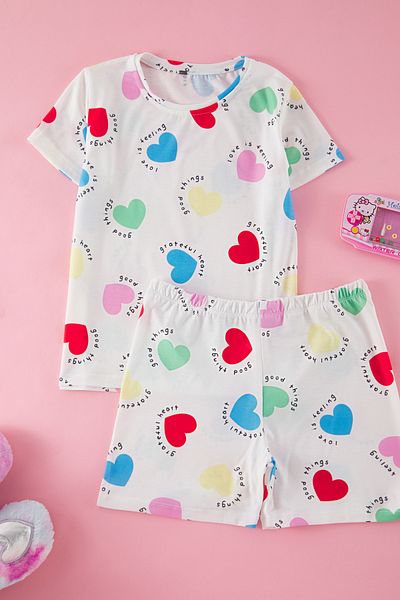 TRENDYOLKIDS Ecru Dievčenské pletené pyžamá so vzorom srdca Tkdss25Pt00006