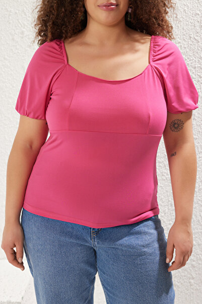 Trendyol Curve Pink Sandy Knitted Plus Size Blouse