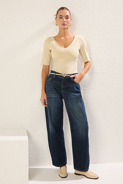 Trendyol Collection Πλεκτή ελαστική μπλούζα με λαιμόκοψη V-λαιμόκοψη - Εφαρμογή σε πέτρα, TWOSS25BZ00083