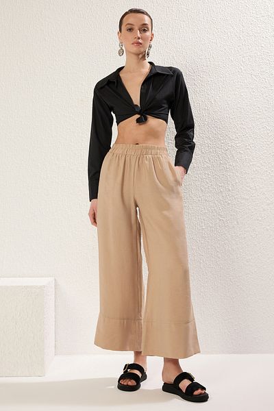 Trendyol Collection Mink Modal Pocket Detailed Wide Leg/Wide Leg Pleated Woven Trousers Twoss25Pl00081 Palazzo