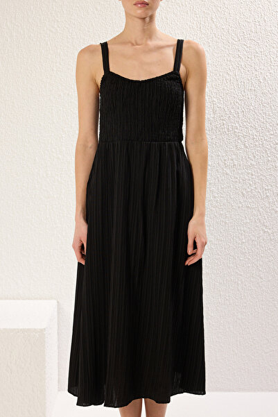 Trendyol Collection Black Skirt Waist Opening Midi Woven Dress Twoss25El00282