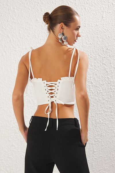 Trendyol Collection Ecru nyakkendő részletes fodros termény szőtt mellszobor TPRSS25BS00018