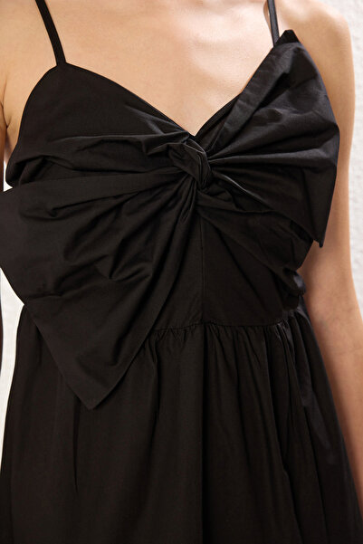Trendyol Collection Black Hem Waist Opening Bow Poplin Midi Woven Dress Twoss25El00052