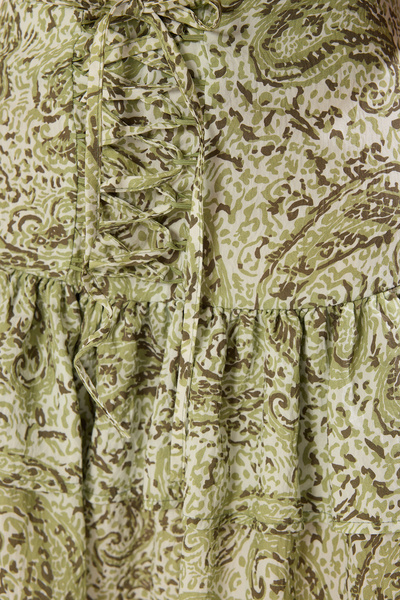 Trendyol Collection Khaki Patterned Hip-Sitting Corset Detailed Tie-Up Mini Length Woven Skirt Twoss25Et00031