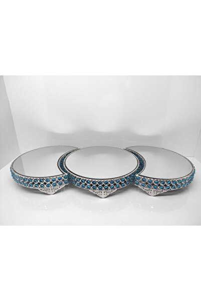 FurkanGümüş aynalı, mavi boncuklu, 3'lü jardinyer