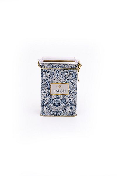 EVLE Er043-3b Azulejos Laugh Patterned Rectangular Metal Storage Container 8x10 Cm