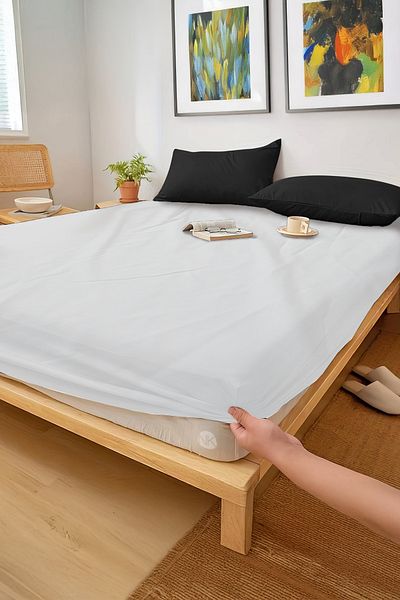 Nuriye Kocakaplan White Cotton Single Bed Sheet - Elastic, 90/100X200Cm