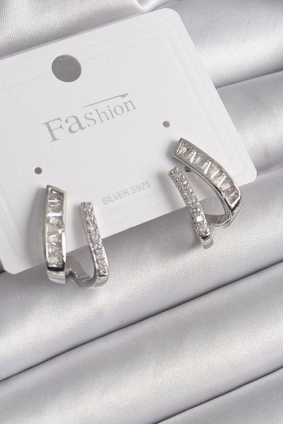 Clariss Brass Silver Color Zircon Stone Women's Earrings