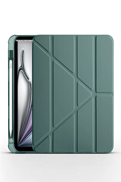 TEKNETSTORE İpad Air 13" M3 (2025) / M2 (2024) Kılıf Kalem Şarj Bölmeli Stadlı Uyku Modlu Silikon Akıllı Case