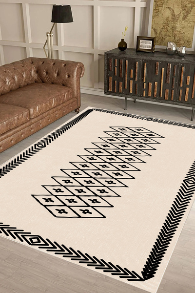 UZZA Salon Halısı Geometrik İskandinav Eskitmeli Dijital Baskı Yıkanabilir Ka...
