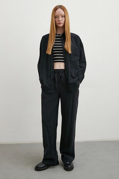 Never more Black Oversize Linen Shirt