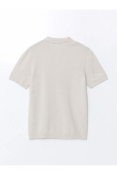 LC Waikiki Southblue Beige Polo Neck Short Sleeve Men's Knitwear Sweater