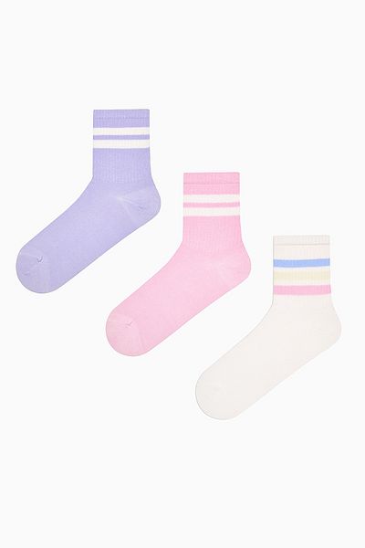 Penti Rosa-weißes 3er-Set – farbige gestreifte Tennissocken