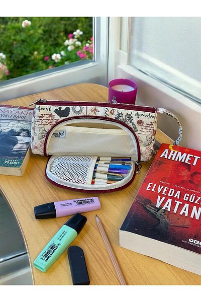 BABUN Μεγάλη μολυβοθήκη με σχέδιο Da Vinci - Οργανικός καμβάς, βαμβακερό ύφασμα, τσάντα μακιγιάζ