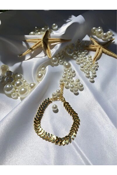 Meyras Touch Gold Siyah Mineli Küpe (3 adet zincir bileklik hediyedir.)